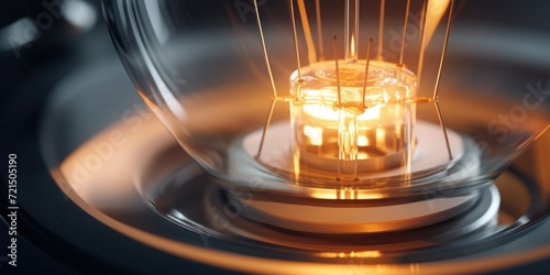 A close up view of a light bulb inside a glass. This image can be used to represent concepts related to innovation, creativity, and bright ideas © Fotograf