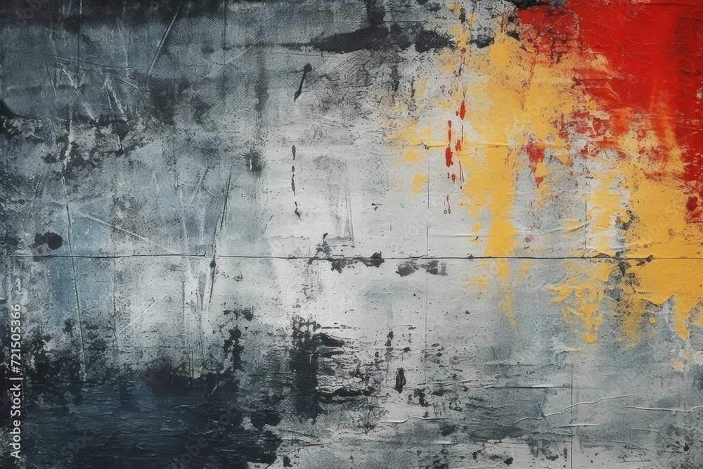 Obraz premium A vibrant painting featuring a red, yellow, and grey background. Ideal for adding a pop of color to any space