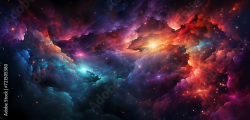 A luminescent AI-generated nebula with vibrant, swirling colors against an isolated black beautiful solid background