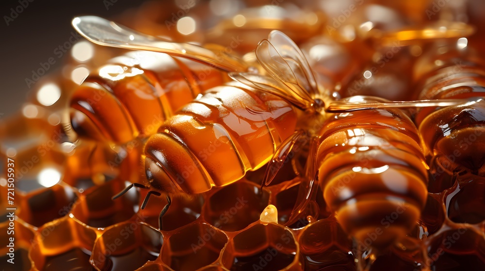 A macro shot of a beehive's honeycomb, showcasing the hexagonal pattern and organic texture A macro shot of a beehive's honeycomb, showcasing the hexagonal pattern and organic texture