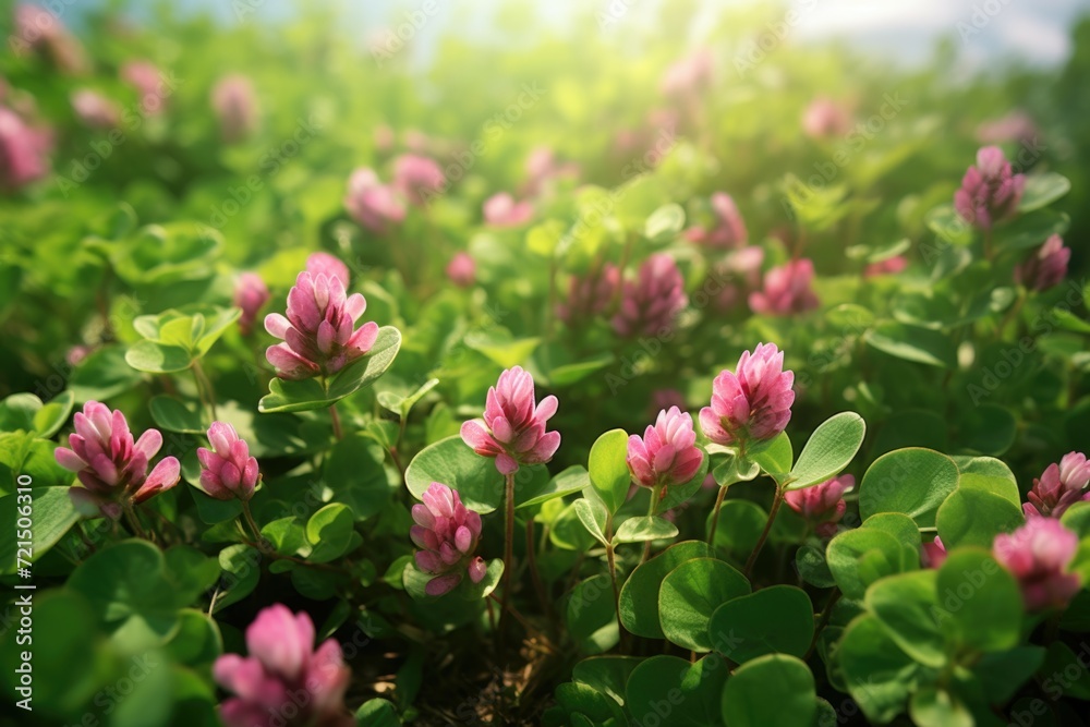 A beautiful field of pink flowers with vibrant green leaves. Perfect for adding a touch of nature to any project or design A beautiful field of pink flowers with vibrant green leaves. Perfect for adding a touch of nature to any project or design