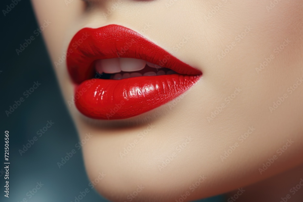 Woman's lips with vibrant red lipstick. Perfect for beauty and makeup concepts Woman's lips with vibrant red lipstick. Perfect for beauty and makeup concepts