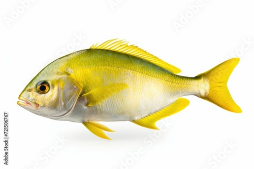 A detailed close-up of a fish on a plain white background. This versatile image can be used in various projects