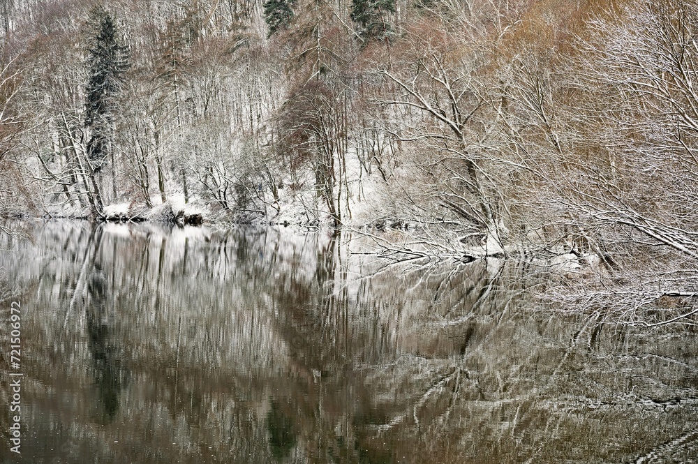 Beautiful winter landscape. Nature with trees, snow and river in winter time. Beautiful winter landscape. Nature with trees, snow and river in winter time.
