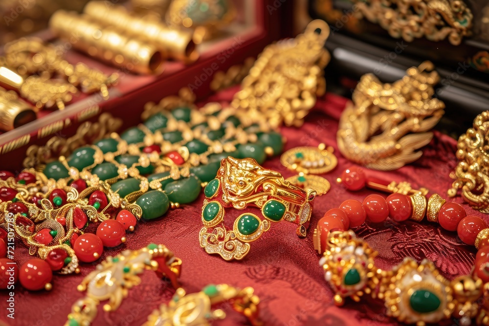 Traditional Asian Jewelry Collection; Elegant Gemstone Necklaces; Vintage Gold Jewelry Assortment