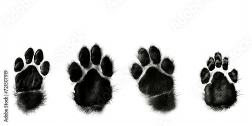 Black and white photo capturing the paw prints of a dog. Ideal for pet-related projects or to depict the presence of a dog in a specific location