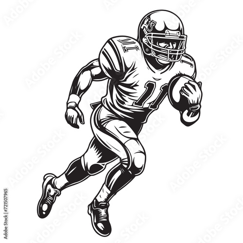 Vector Black and White American Football Player Illustration Sport