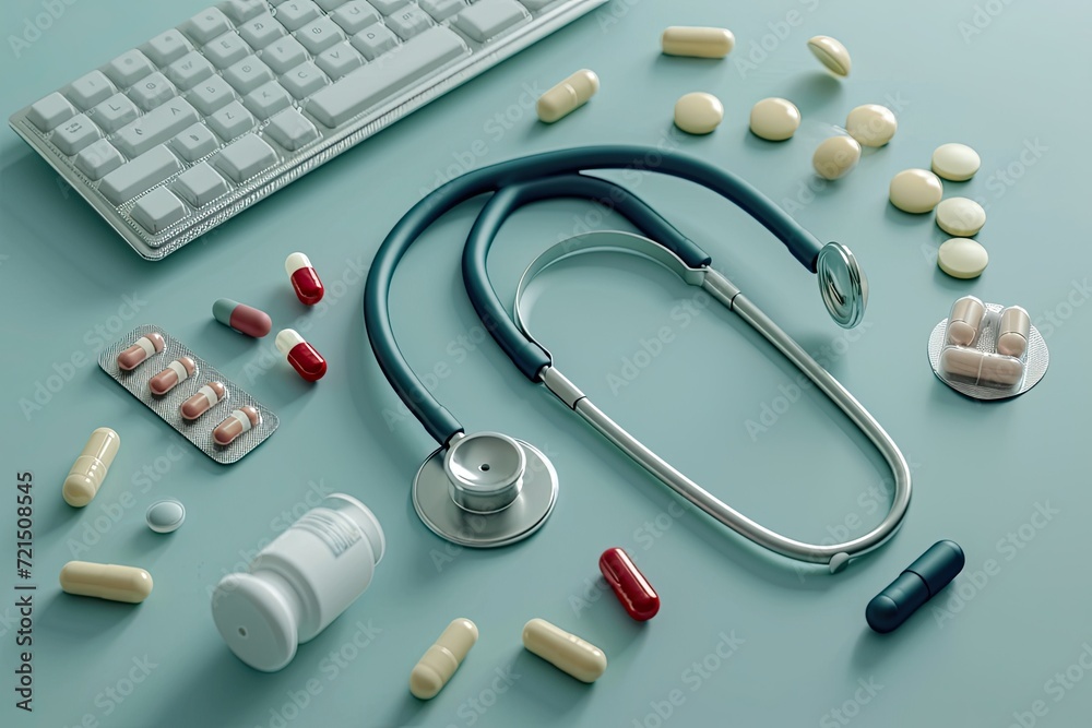 Healthcare Desk with Medications and Keyboard National Doctors Day Healthcare Desk with Medications and Keyboard National Doctors Day