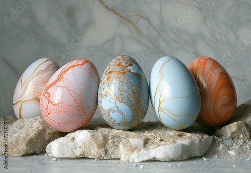 Marbled Easter Eggs on Stone Slab photo