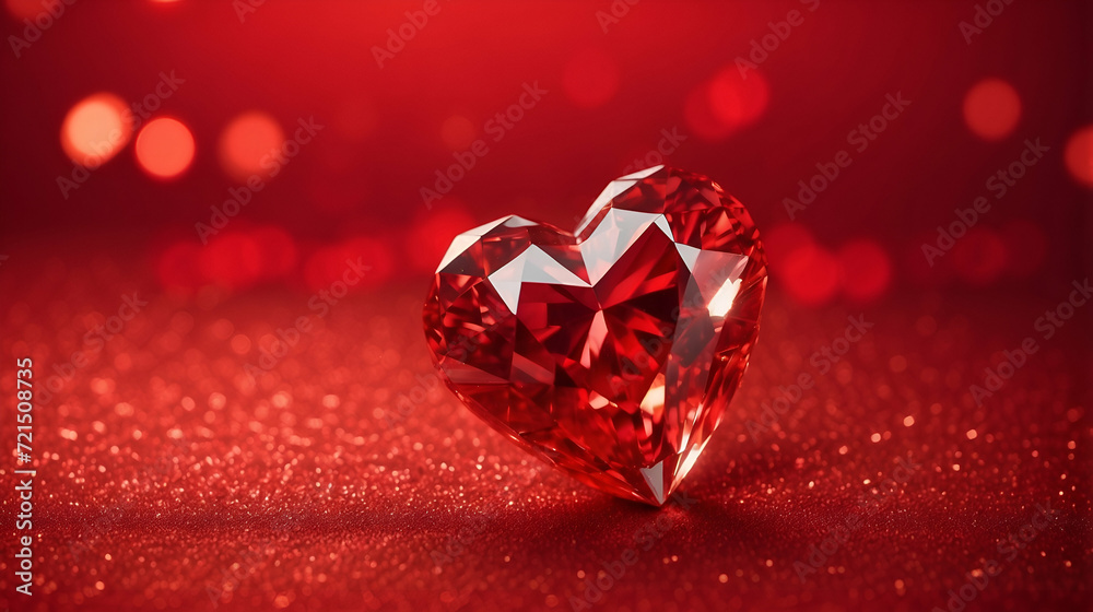 red heart shaped diamond on glitter red background empty space red heart shaped diamond on glitter red background empty space