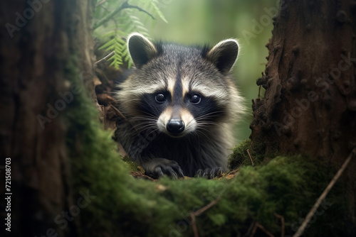 Portrait of a raccoon in his natural habitat