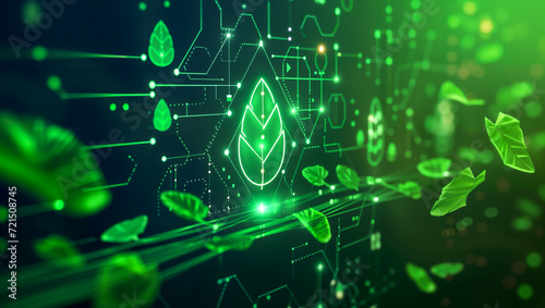Visual representation of green energy in a fusion of digitized leaves and electrical connections photo