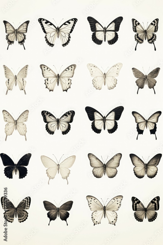 Fototapeta premium A collection of colorful butterflies displayed on a white background. Perfect for nature-themed designs and projects