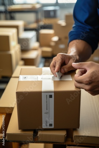 A person is seen putting a piece of paper into a box. This image can be used to illustrate concepts such as organization, storage, or document management © Fotograf
