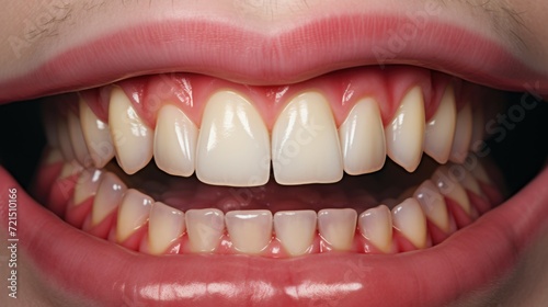 Close-up view of a person's mouth showing a missing tooth. This image can be used to depict dental health, tooth loss, dental care, or cosmetic dentistry