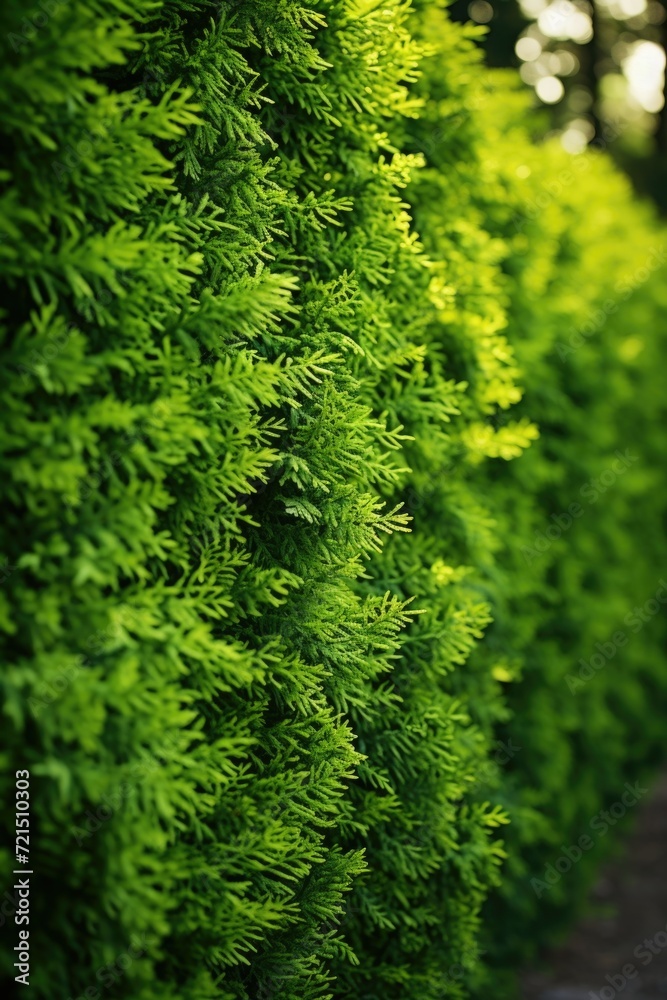 A row of green bushes lining a sidewalk. Perfect for adding a touch of nature to urban landscapes