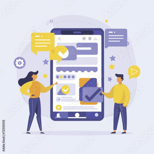 2d vector illustration colorful social media boost , influence blogger E-marketer via Internet pages marketing referral