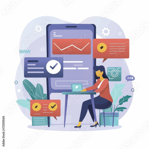 2d vector illustration colorful social media boost , influence blogger E-marketer via Internet pages marketing referral