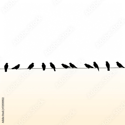 birds on a wire silhouette, transparent background сreated with Generative Ai © Andrii Yablonskyi