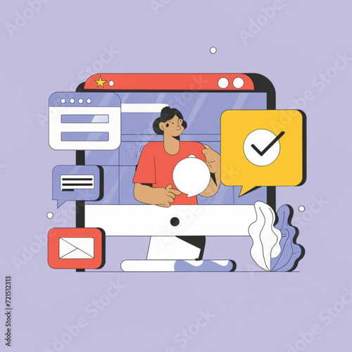 2d vector illustration colorful social media boost , influence blogger E-marketer via Internet pages marketing referral