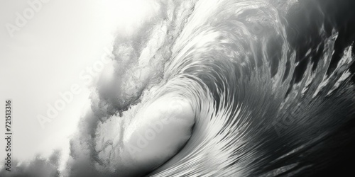 A powerful and dramatic black and white photograph capturing the intensity of a large wave. Perfect for adding a touch of nature's raw energy to any design project
