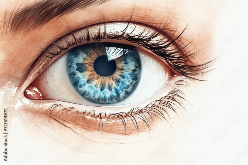 Fototapeta premium A close-up view of a person's blue eye. This image can be used to represent concepts such as beauty, vision, clarity, or even emotions