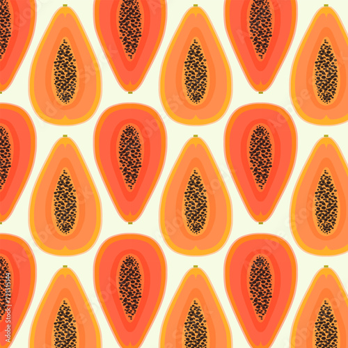 Pattern with papaya. Half papaya cut. Vector illustration.
