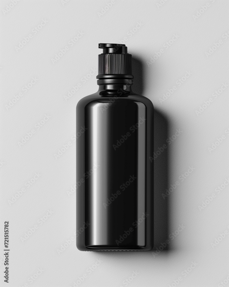 cosmetic bottle, no label, matte black , product mockup, minimal design