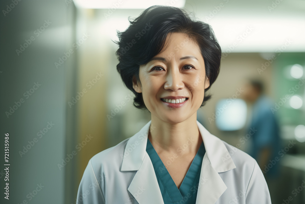 Mature asian women doctor smiling. Asian women doctor. World of Medicine. Personal care profession. Medical studies. China. Japan. AI. Mature asian women doctor smiling. Asian women doctor. World of Medicine. Personal care profession. Medical studies. China. Japan. AI.