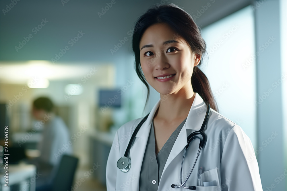 Asian women doctor smiling. World of Medicine. Personal care profession. Medical studies. China. Japan. AI. Asian women doctor smiling. World of Medicine. Personal care profession. Medical studies. China. Japan. AI.