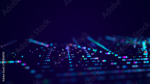 Digital background with musical glowing particles. Big data visualization. 3d rendering.