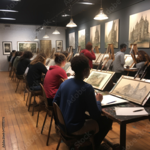 Young creative multi ethnicity students drawing at the university studio