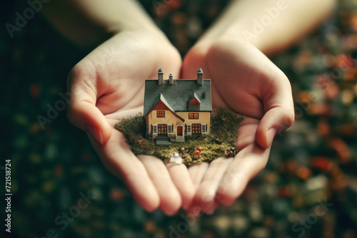 Close-up of female hands holding a small ceramic statuette at house