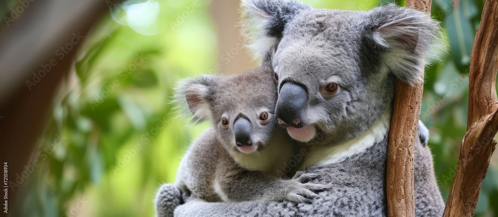 Obraz premium Adorable Koala Baby Cuddles with His Loving Mother in Heartwarming Moment
