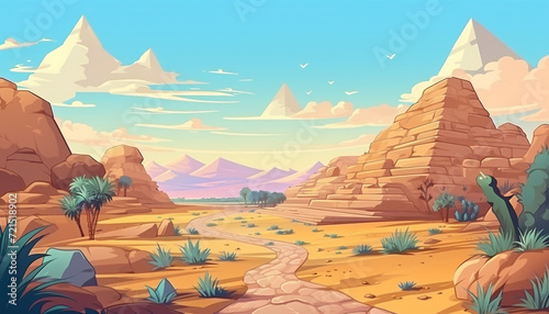 Egypt landscape in cartoon style for kids book cover background