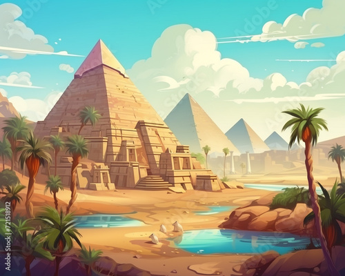 Egypt landscape in cartoon style for kids book cover background
