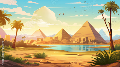 Egypt landscape in cartoon style for kids book cover background
