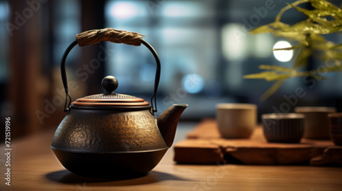 Traditional Japanese herbal tea made in old teapot