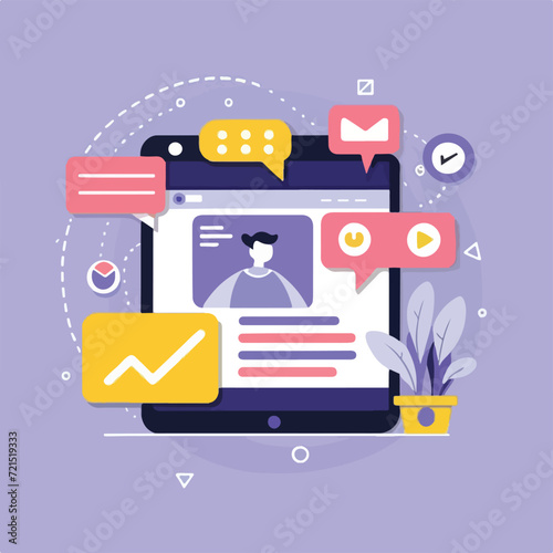 2d vector illustration colorful social media boost , influence blogger E-marketer via Internet pages marketing referral