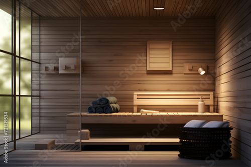 modern sauna spa room with cedarwood paneling