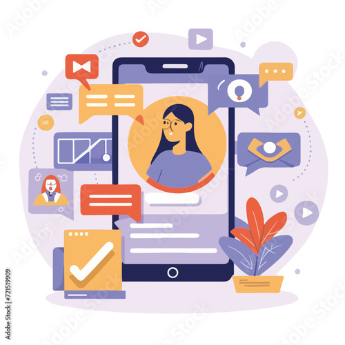2d vector illustration colorful social media boost , influence blogger E-marketer via Internet pages marketing referral