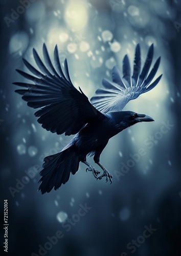 high quality luminogram illustration of crow flyng  photo