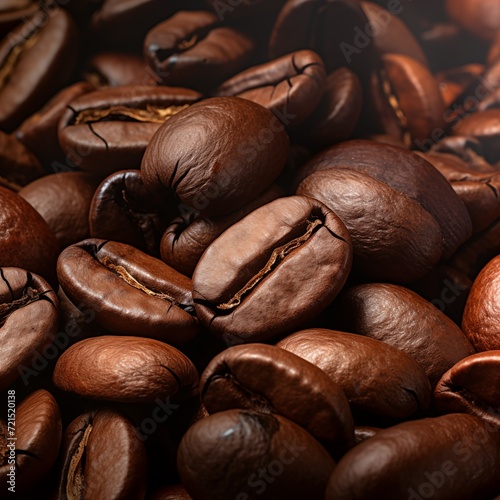  Create a detailed, realistic painting of coffee beans close-up, capturing their rich texture and deep colors, with a focus on the play of light and shadow