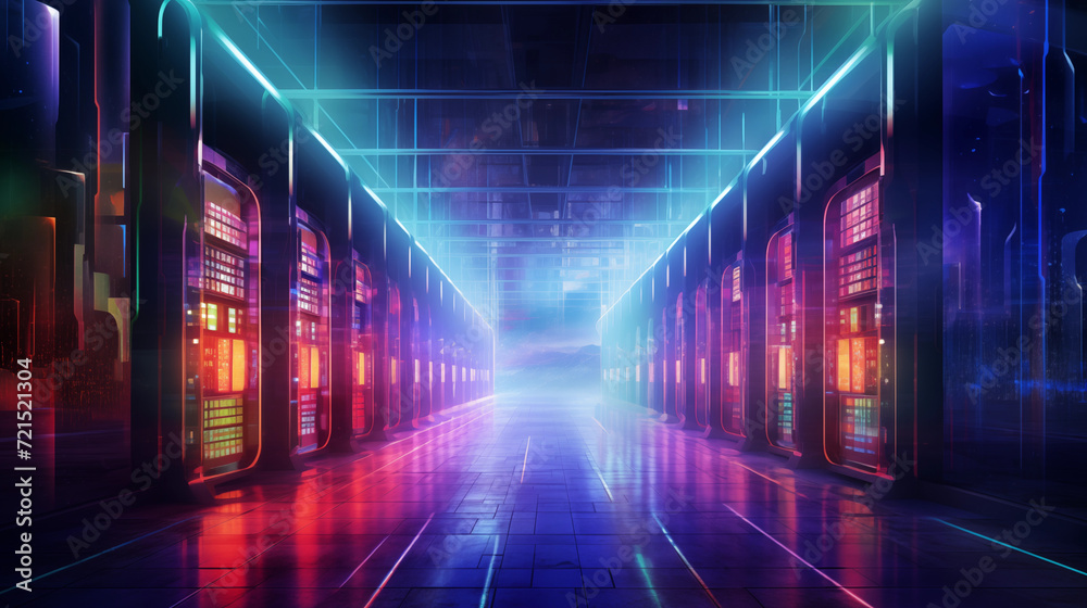 Futuristic data center with servers, holographic displays, and advanced ...