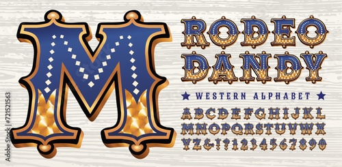 Rodeo Dandy alphabet; a flamboyant ornate cowboy and western lettering style.