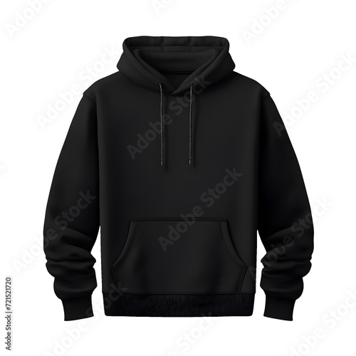 Photo of clean black hoodie without background. Template for mockup