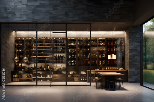 modern wine storage space with a wine glass 