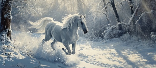 Majestic Horse Galloping Through Winter Wonderland - Horse, snow, Horse, snow, Horse, snow