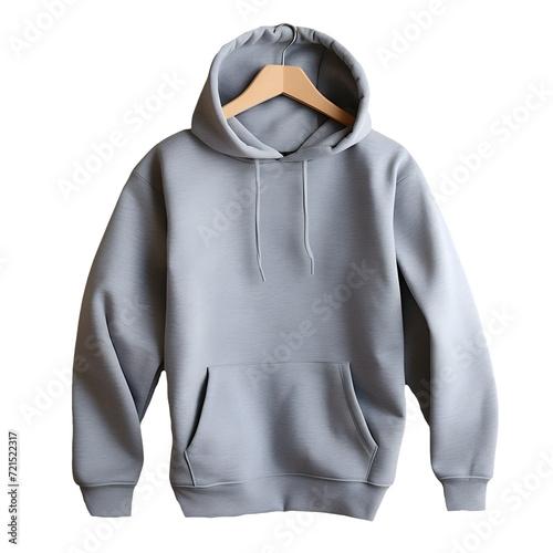 Photo of clean light gray hoodie without background. Template for mockup