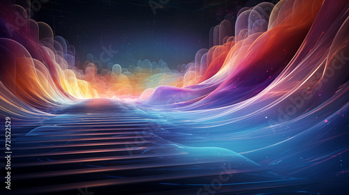 Digital waves of information flowing through a mesmerizing virtual space in color